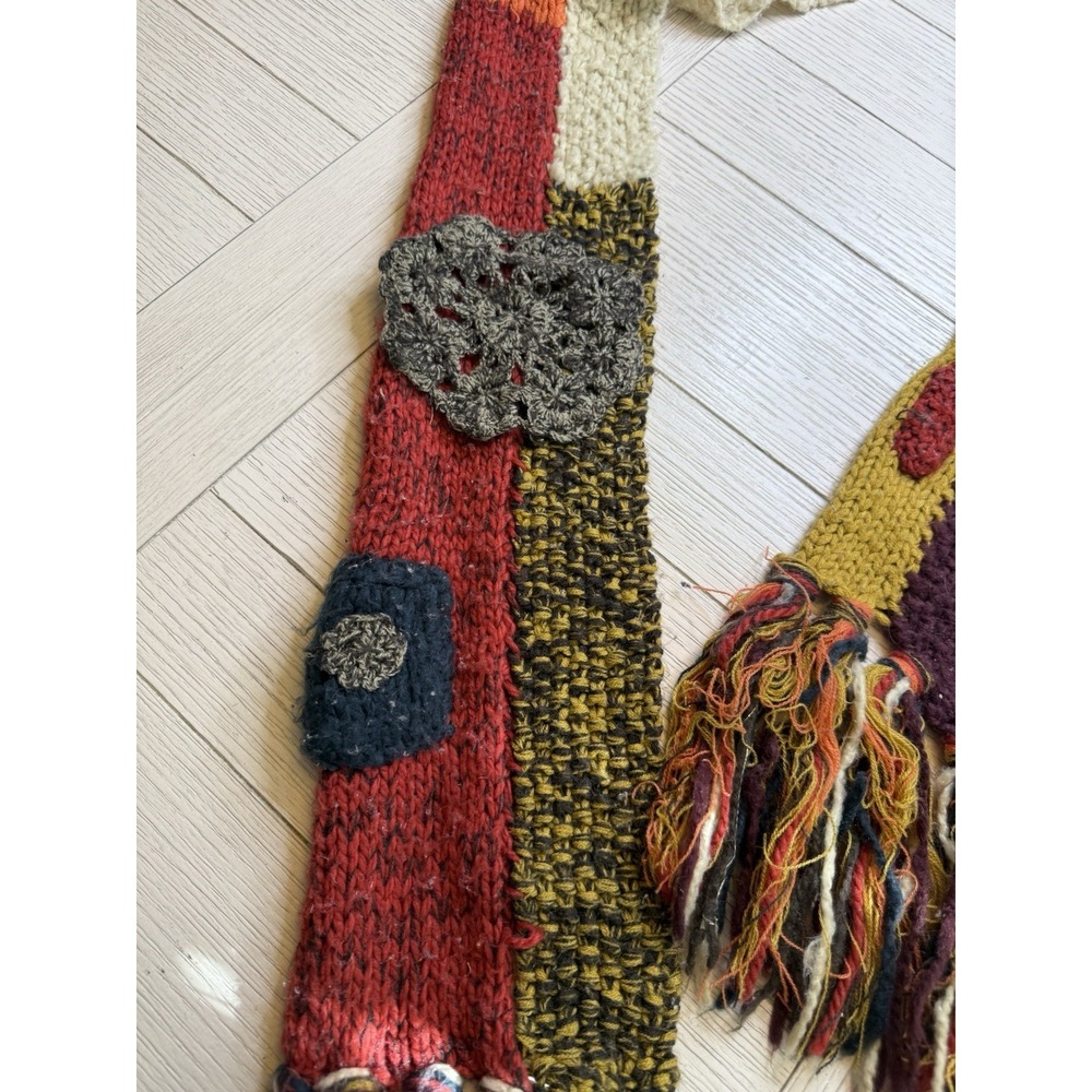 Lucky Brand Patchwork Acrylic Retro Knit Scarf Floral Tassel Trim Boho Hippy 66" - Picture 4 of 10